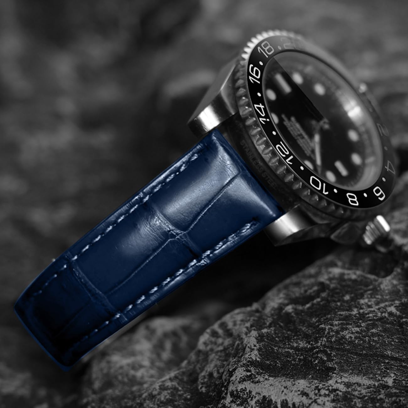 Juntan 20mm Leather Watch Band for Men Women, Premium Calfskin Genuine Leather Watch Strap Replacement Bands Straps Blue with Oyster Perpetual Deployment Clasp