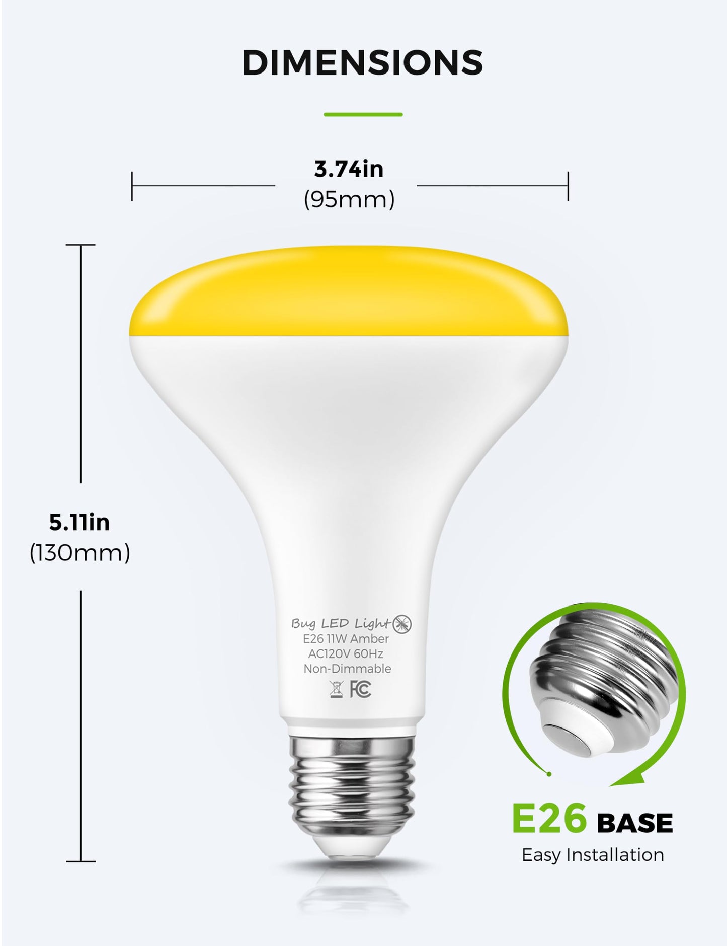 L LOHAS LED Yellow Bug Light Bulbs Outdoor, 65W Equivalent BR30 Bug Flood Lights for Outside, Non-Attracting, 11W Amber Porch Lights, E26 Base, Non-Dimmable, for Patio Deck Backyard, 3 Pack