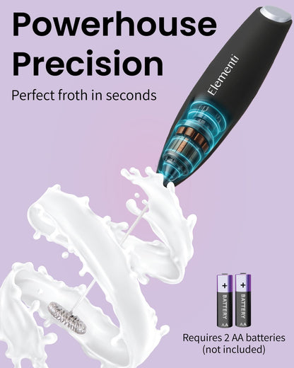 Elementi Drink Mixer Handheld - Electric Stirrer and Powerful Protein Powder Mixer Wand, Easy-to-Use Mini Frother Wand for Quick Delicious Cocktails, Milk Frother and Coffee Stirrers (Black)