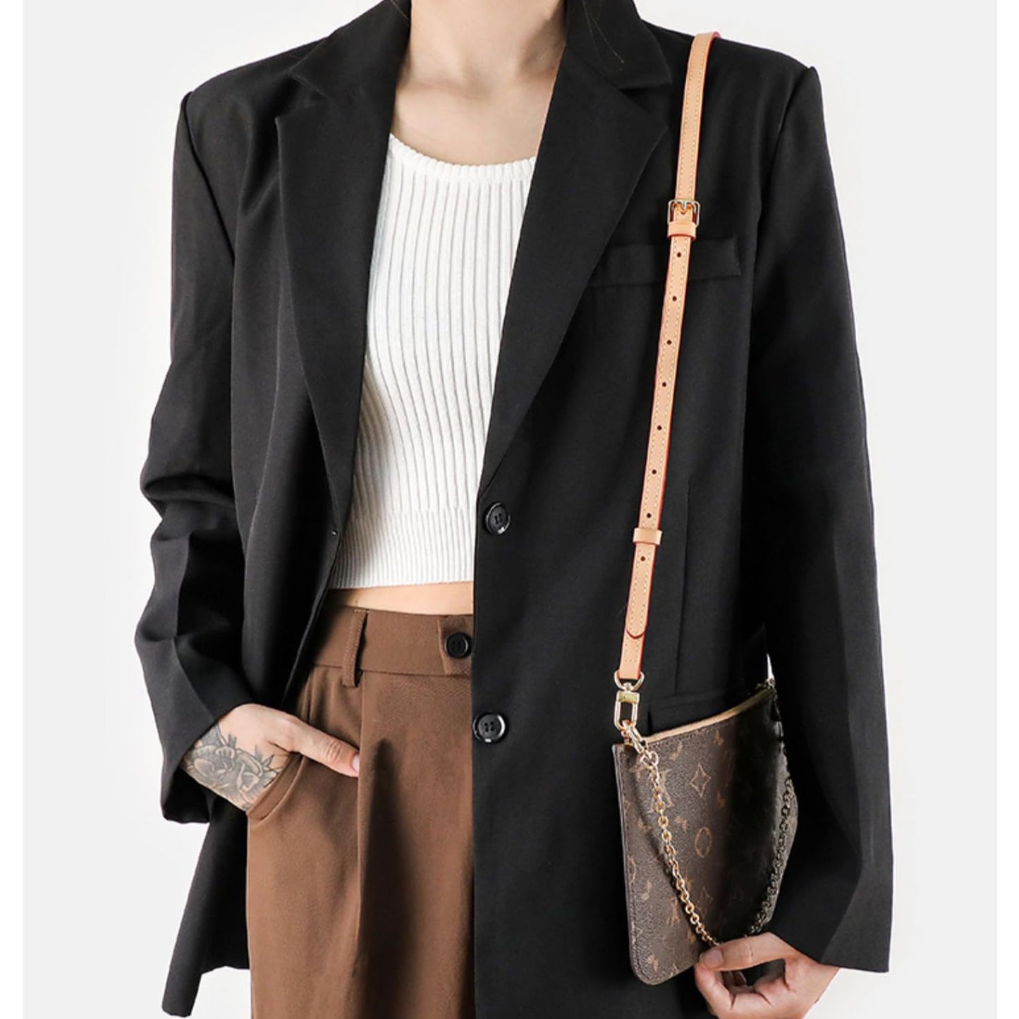 Vachetta Leather Crossbody Strap for SPEEDY L V Handbag Replacement Shoulder Strap（Length39-47 in *Width 0.59in）