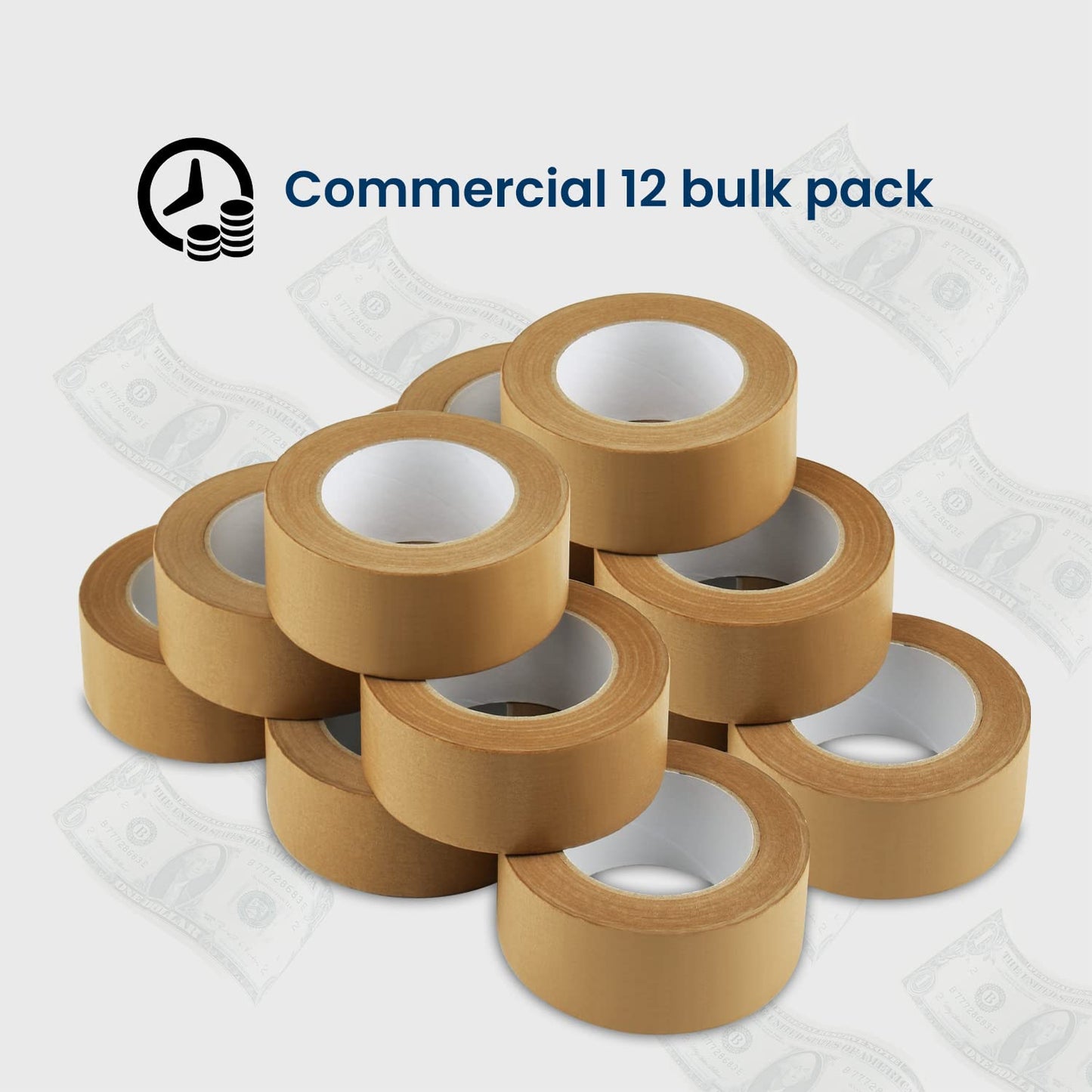 Lichamp Kraft Paper Packing Tape, Gummed Brown Shipping Tape for Boxes and Cartons, 2 inch x 55 Yard x 7 mil (12 Rolls)