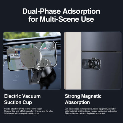 Vacuum Suction Magnetic Car Phone Holder, Electric Magnetic Car Phone Holder Mount Foldable Adjustable Car Mount for iPhone12-16,Mirror/Glass/Screen/Smooth None Porous Surface (Not Charge Phone)