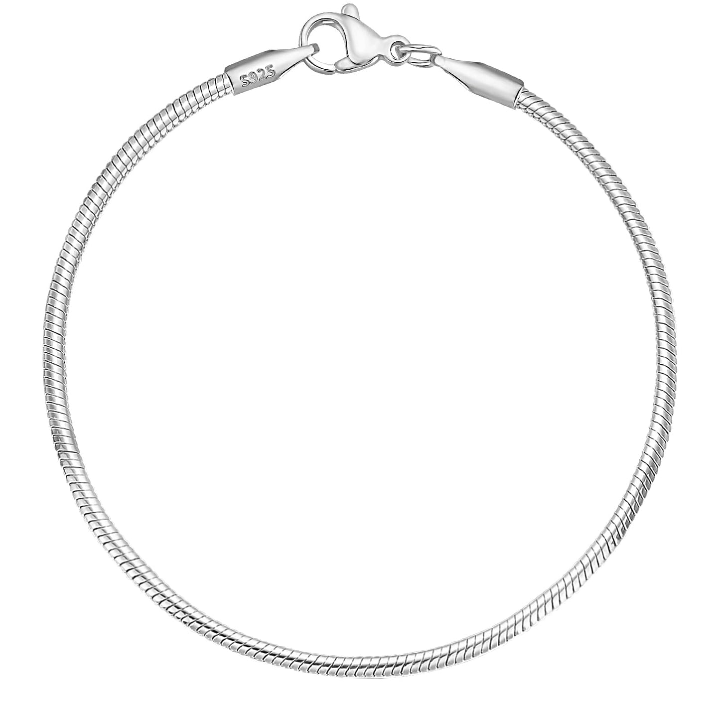 Charm Bracelet 925 Sterling Silver Bracelets for Women 2mm Dainty Snake Chain Bracelet Jewelry Gifts for Her