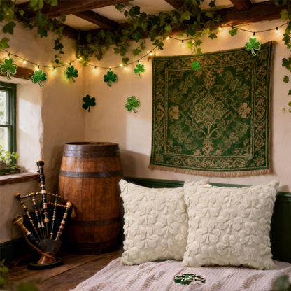 Heirloom Haven St Patrick’s Day Pillow Covers Set of 2,Beige Shamrock Irish Soft Plush Fluffy Faux Fur Jacquard Decorative Holiday Farmhouse Cushion Case for Sofa 20 x 20 Inch