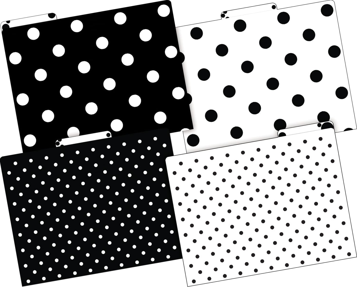 Barker Creek File Folders - Set of 24 Black & White Dot Letter Size Folders, 14pt Stock, Multi-Design Set, 1/3 Cut Tabs, Reversible, Home, School and Office Supplies (4378)