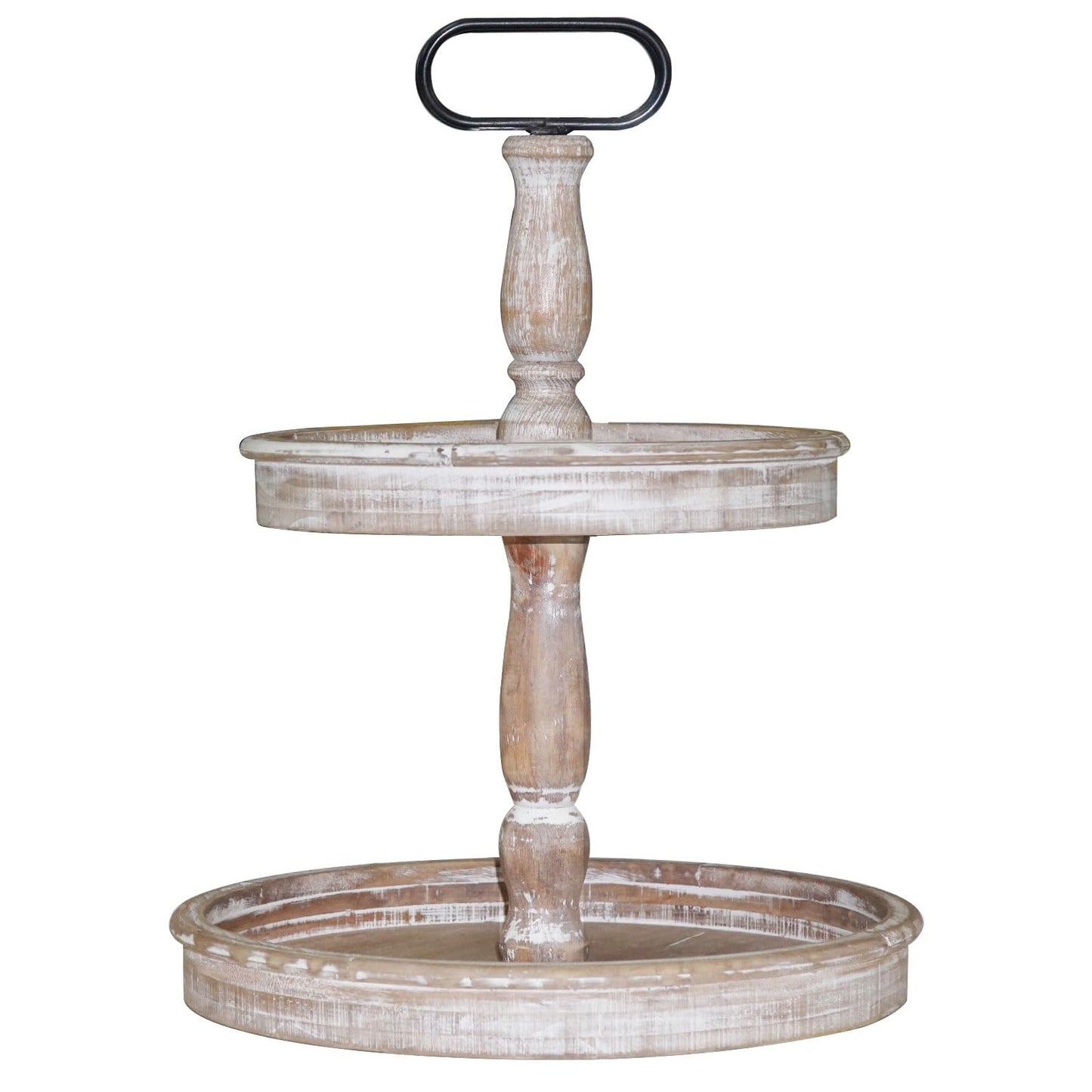 Krismax Decorative Trays - Two Tiered Tray Stand Rustic Decor Farmhouse 2 Tiered Tray Serving Tray Seasonal & Holiday Decoration Wooden Tray