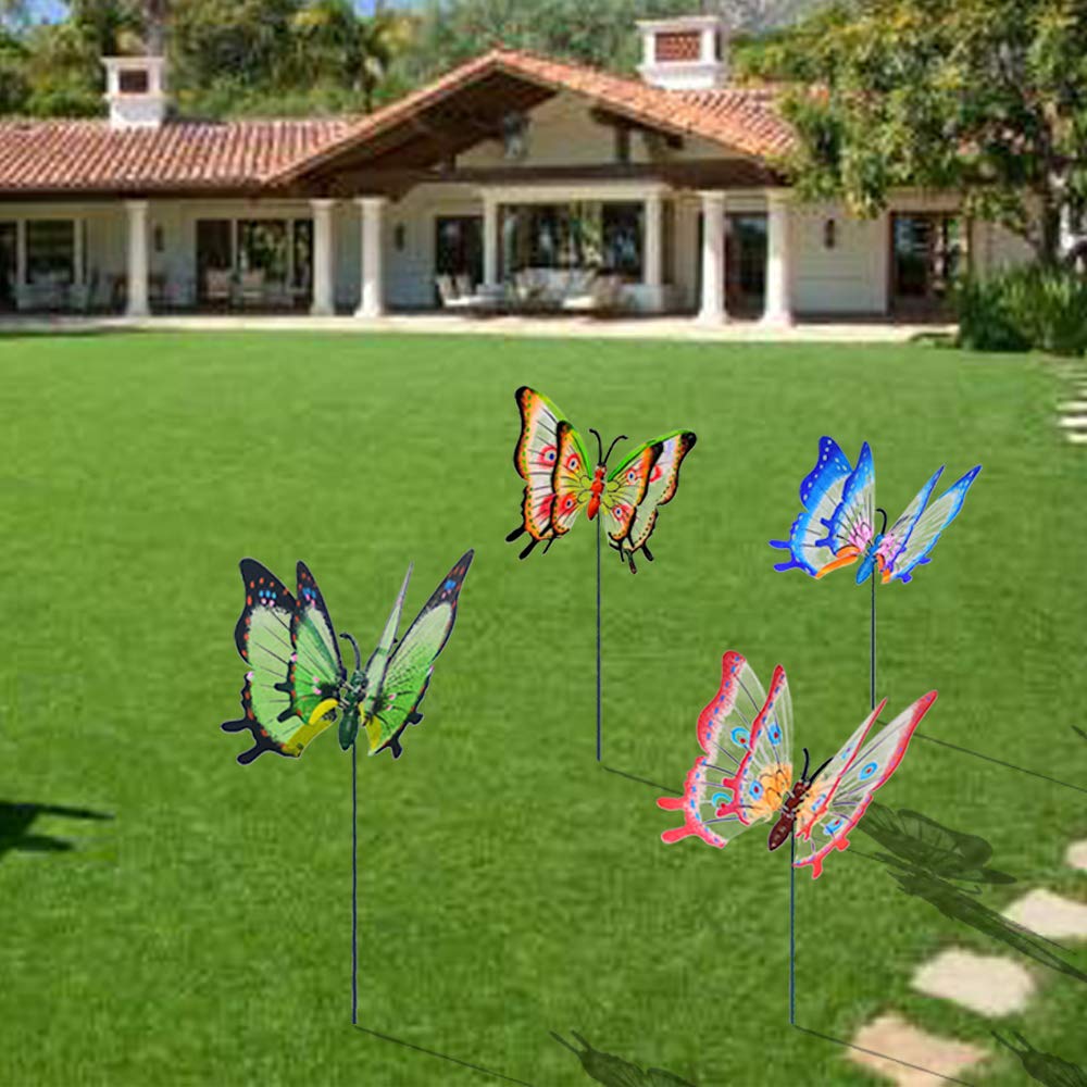 Giant Butterfly Garden Stakes Decorations Outdoor 3D Large Butterflies Lawn Decorative Yard Decor Patio Accessories Ornaments Gardening Art Christmas Whimsical Gifts (Pack of 4)
