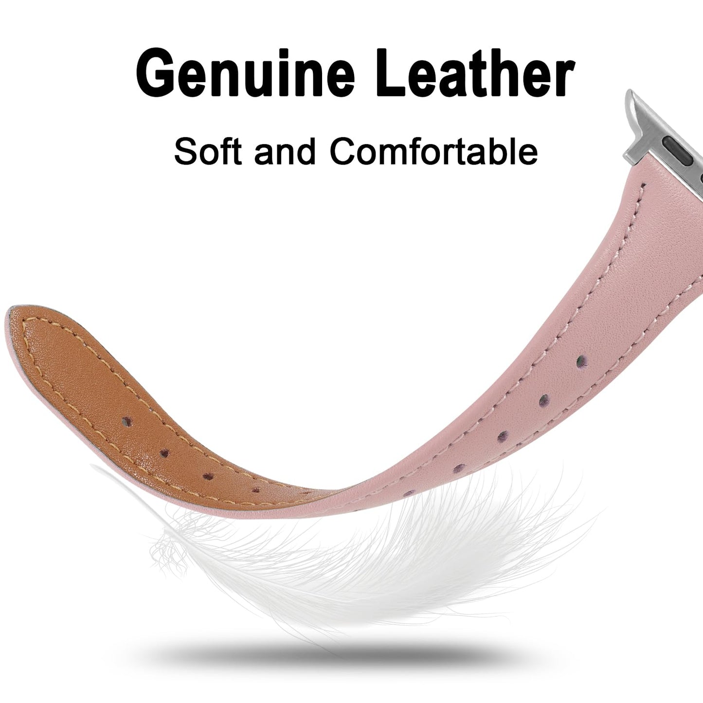 Slim Soft Genuine Leather Bands Compatible with Apple Watch Band 38mm 40mm 41mm 42mm for Women, Dressy Durable Leather Replacement Strap for iWatch SE1/2/3 11 10 9 8 7 6 5 4 3 2 1
