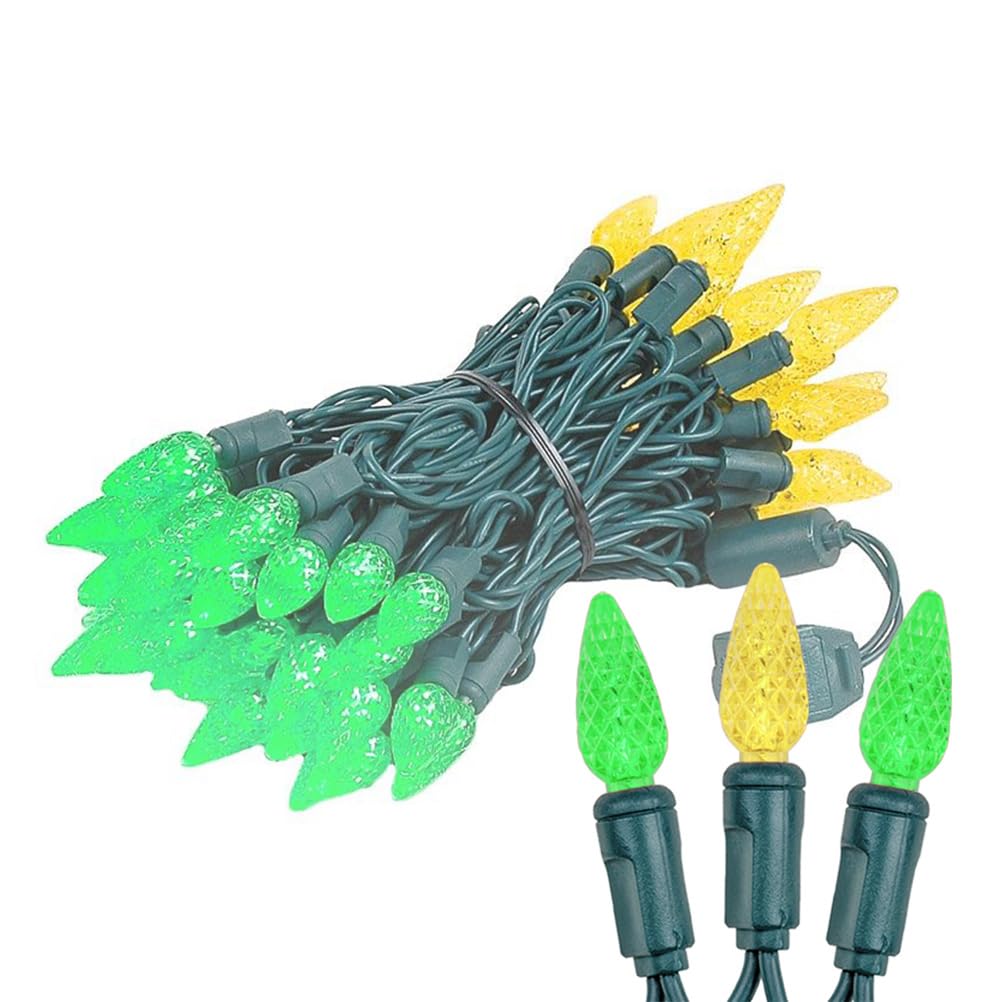 Novelty Lights 24FT 70 LED C6 Christmas String Lights, Outdoor Tree Commercial Grade LED Lights, Permanent Decorations (Green/Yellow)