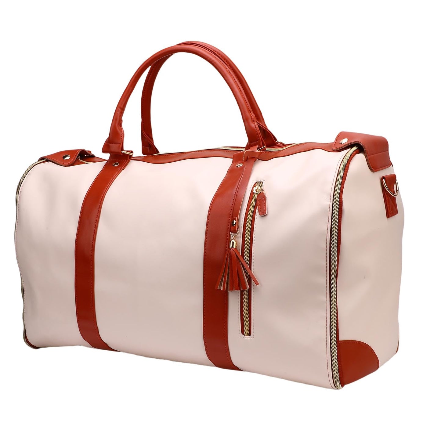 Keenso Rolling Garment Bag, Soft Leather Travel Bag with Detachable Trolley, 40L Large Capacity for Men and Women (Beige)