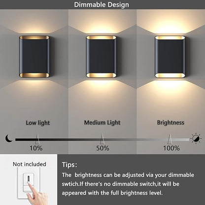 LED Wall Lights Outdoor Wall Sconces Dimmable 15.5W, IP65 Waterproof Porch Lights, Up and Down Modern Wall Lamps for Bedroom, 3000K 120-277V, Wall Sconces Set of 2 (Black)