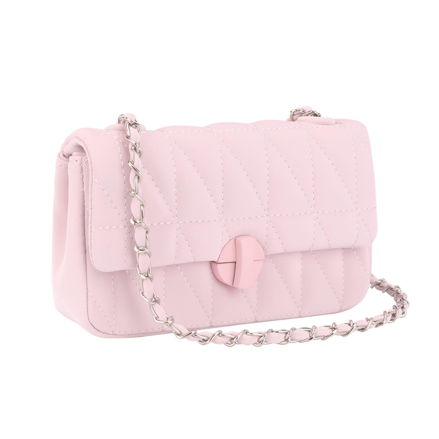 Perphy Quilted Shoulder Bag for Women Medium Flap Crossbody Handbag with Chain Strap 7.5 * 2.8 * 3.9 inches Pink