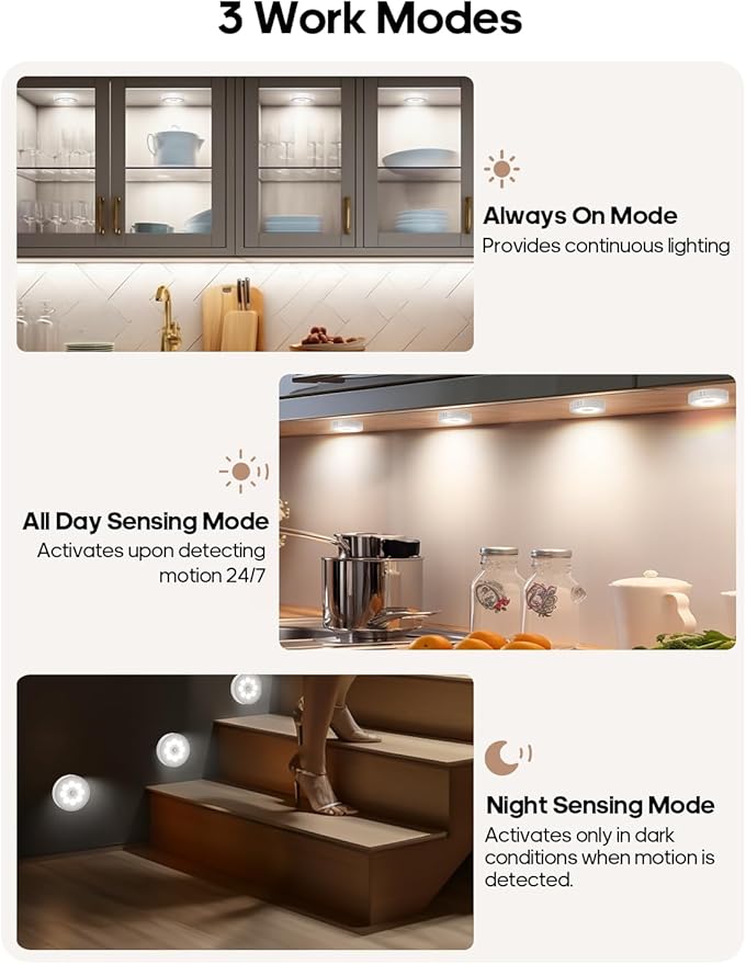 6-Pack RGB Rechargeable Puck Lights with Remote, 13 Color Motion Sensor Puck Lights, Magnetic Stick on Light, Dimmable Under Cabinet Lights for Shelf, Bedroom, Kitchen