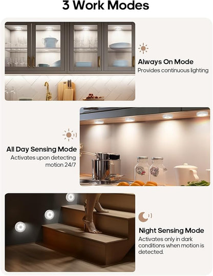 6-Pack RGB Rechargeable Puck Lights with Remote, 13 Color Motion Sensor Puck Lights, Magnetic Stick on Light, Dimmable Under Cabinet Lights for Shelf, Bedroom, Kitchen