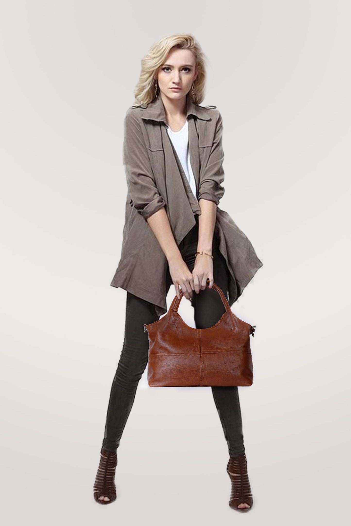KOGTLA Vegan Leather Purses for Women with Detachable Satchel Strap, Ladies Handbags, Tote Hobo Bags with Top Handle Brown