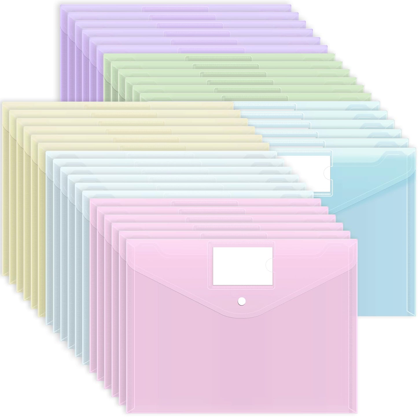 EOOUT 36 Pack Plastic Envelopes Poly Folders, Plastic File Folders with Snap Closure, A4 Size File Envelopes with Label Pocket for Documents School Office Supplies