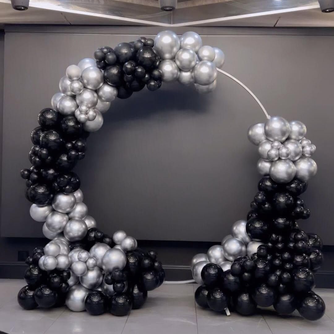 Black and Silver Balloons Arch Kit, 162pcs Different Sizes with Black Metallic Silver Confetti Balloons for Prom Anniversary Birthday 2025 Graduation Party Decorations