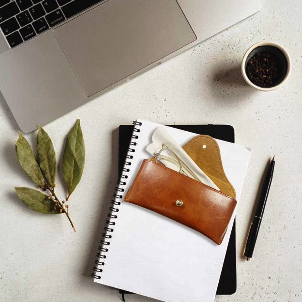 LogHog Portable Leather Glasses Case, Flexible Reading Eyeglass Pouch Slim Case for Women Men Horizontal Sunglasses Case