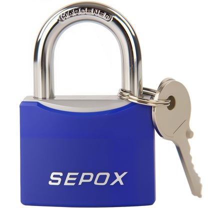 SEPOX® Large Outdoor Padlock, Heavy Duty 50mm 2" All-Weather Keyed Padlock - Solid Steel Body with 3pcs Keys, Waterproof Blue Cover, Ideal for Gates, Fences, Chain, Gym Lockers, Toolboxes & Sheds