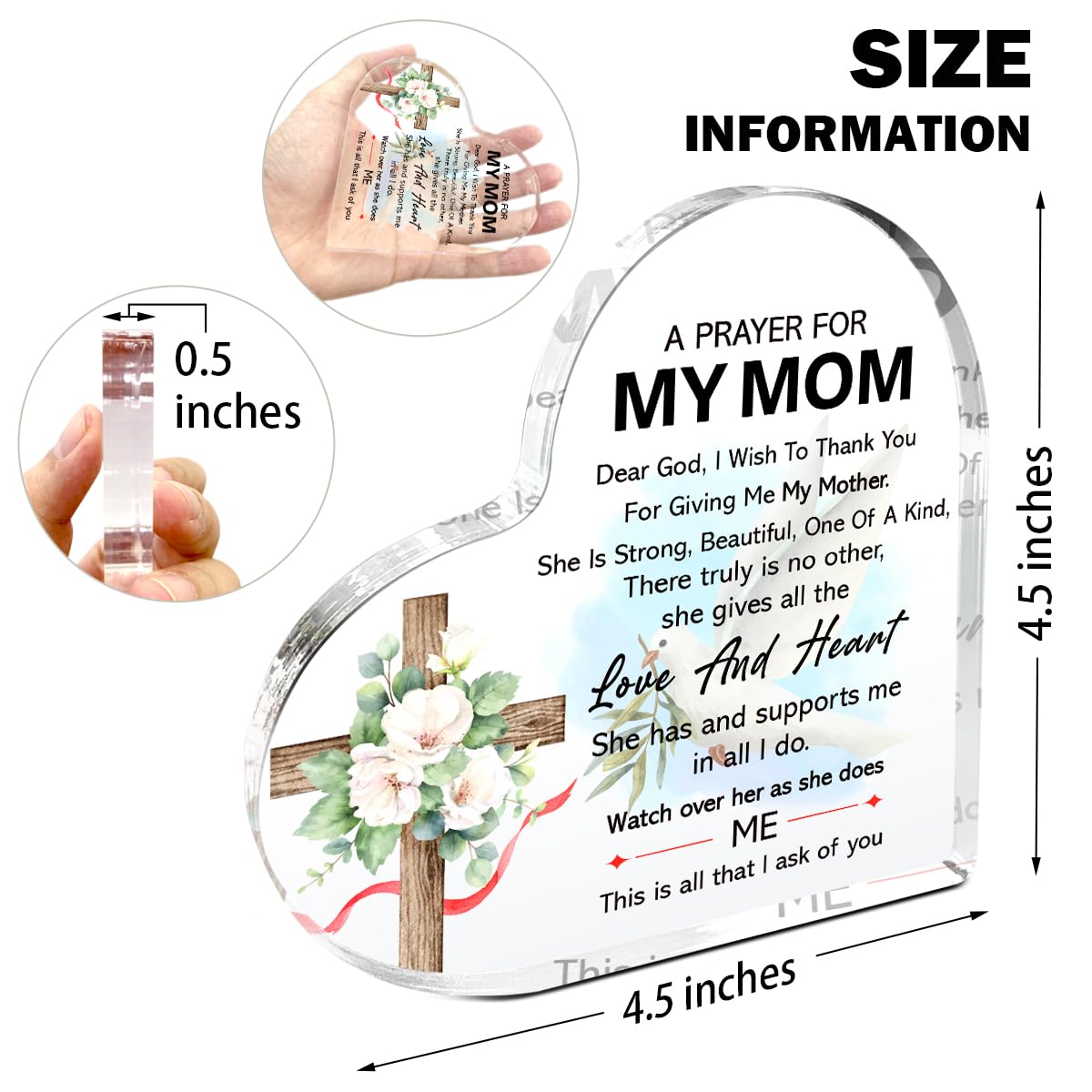 Pray Gifts for Mom,Church Plaque Gifts for Mom Thanksgiving Christmas Birthday,She Gives All The Love And Heart Sign Acrylic Plaque 4.5x4.5 Inches