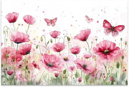 Yesad Poppies Wall Art, Pink Poppy Canvas Wall Art Flower Pictures Floral Poster Prints Farmhouse Wall Décor for Living Room Bedroom Home Decorations (Unframed,12”x8”, Poppy3)
