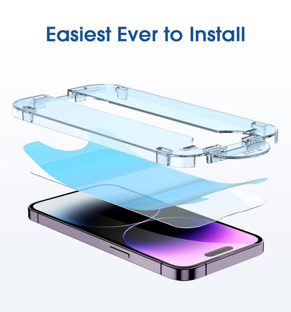 amFilm Easiest Installation OneTouch for iPhone 14 Pro [6.1 Inch] Screen Protector Tempered Glass, Auto-Alignment Tech, Bubble Free and Full Coverage Case Friendly, Anti-Scratch 2 Pack