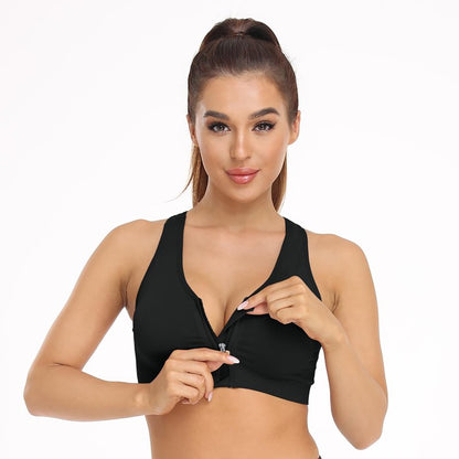 Women's Zip Front Sports Bra Wireless Post-Surgery Bra Front Zipper Surgical Sports Bras Racerback Yoga Bra Workout Running Fitness Compression Bras 3 Pack (Large, 3 Pack(Black+Flesh+Light Purple))