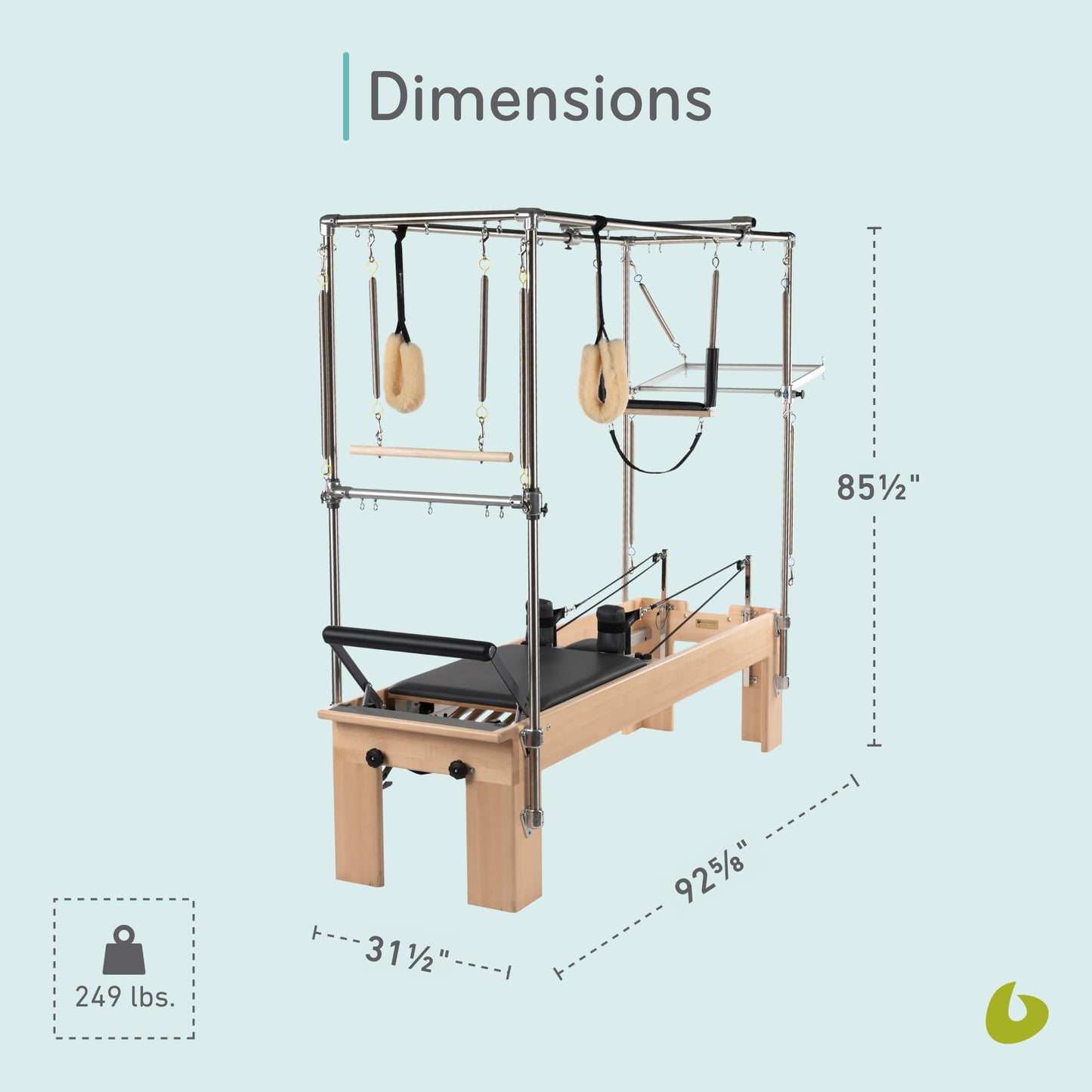 Balanced Body Pilates Reformer with Revo Footbar and Trapeze Combination, Pilates Exercise Equipment, Workout Equipment for Home or Studio