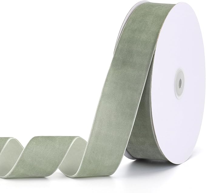 Dusty Green Velvet Ribbon 2" x 20Yd,Great for Gift Wrapping,Hair Bows Making, Wreaths,Wedding and Christmas Party Decoration (Dusty Green 2")