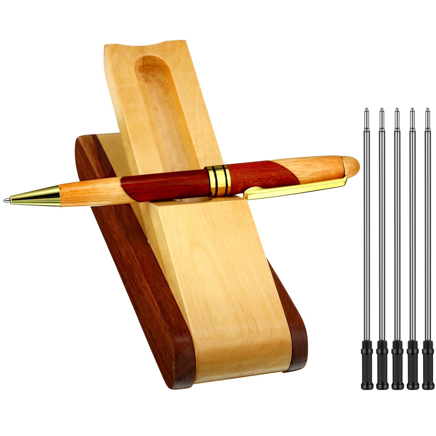 Outus Wooden Ballpoint Pens Employee Appreciation Gifts for Men with Business Pen Case Display, Personalized Handmade Writing Pen with 10 Gel Ink Refills and Box for Business Wood Pens Stand for Men