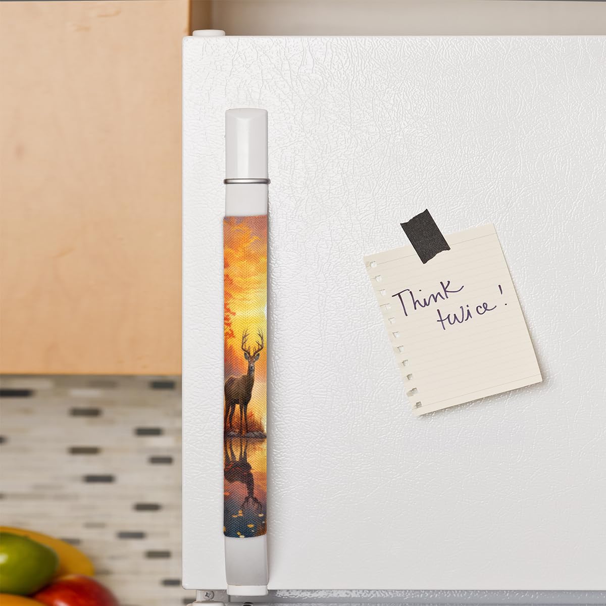 DXTKWL Fall Forest River Sunset Deer Refrigerator Door Handle Covers Set of 2 Kitchen Appliance Handle Covers Protector for Fridge Microwave Stove Oven Dishwasher