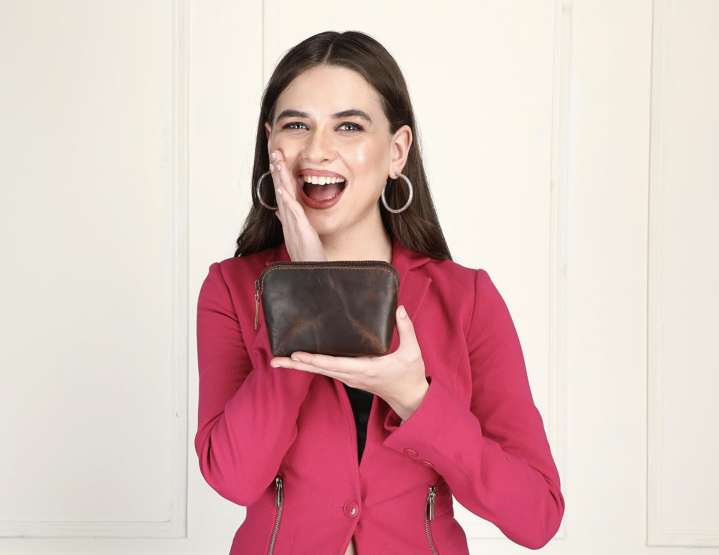 TheAntiq Full Grain Leather Cosmetic Bag – Zippered Makeup Pouch for Women, Small Travel Toiletry & Organizer Pouch for Purse, Premium Handmade Leather (5 × 4 × 2.5 in)