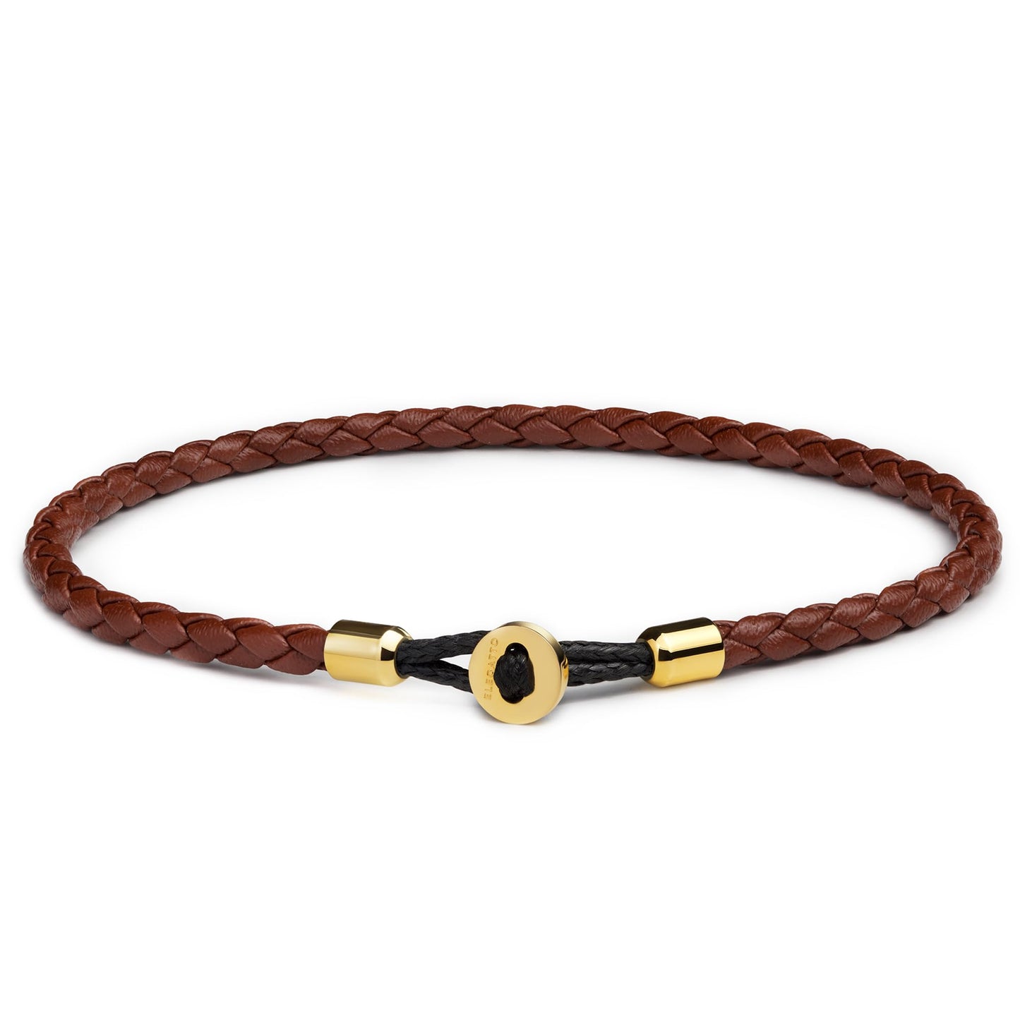 Elegatto Uno Premium Braided Leather Bracelet for Men | Full-Grain Leather with 18k Gold-Plated Stainless Steel Closure | Men’s Designer Bracelets | Brown Gold Small