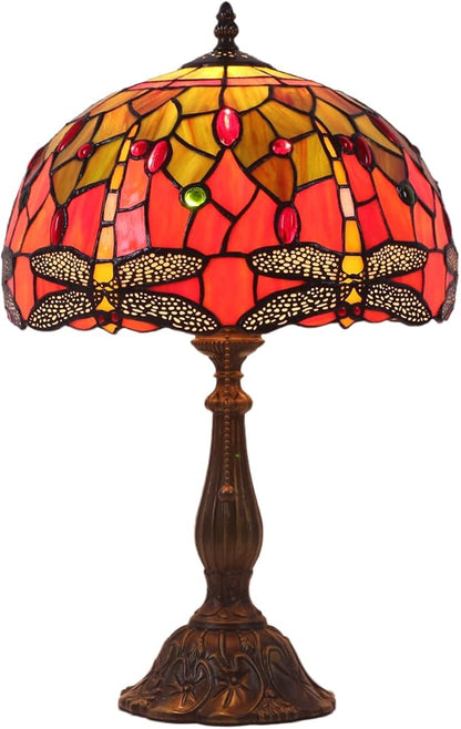 Tiffany Table Lamp Stained Glass Bedside Table Lamp Desk Reading Light 12 Inches Bedroom Living Room Home Office Decor Lamp(Yellow Dragonfly)