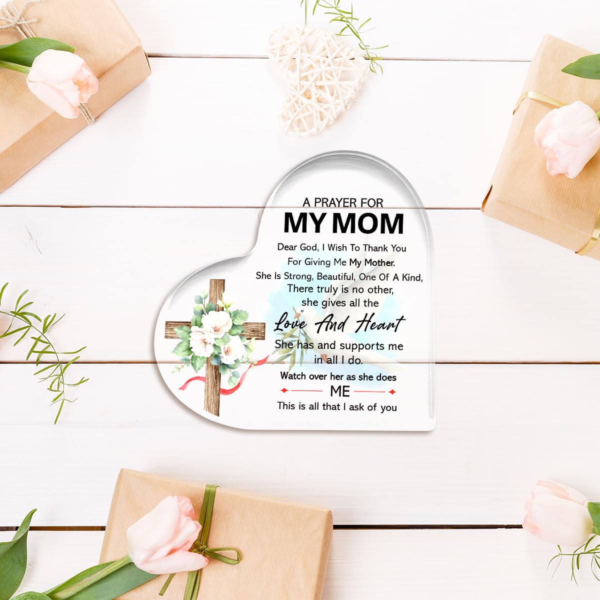 Pray Gifts for Mom,Church Plaque Gifts for Mom Thanksgiving Christmas Birthday,She Gives All The Love And Heart Sign Acrylic Plaque 4.5x4.5 Inches