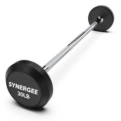 Synergee Fixed 30LB Barbell - Pre Weighted Straight Steel Bar with Rubber Weights - Fixed Weight
