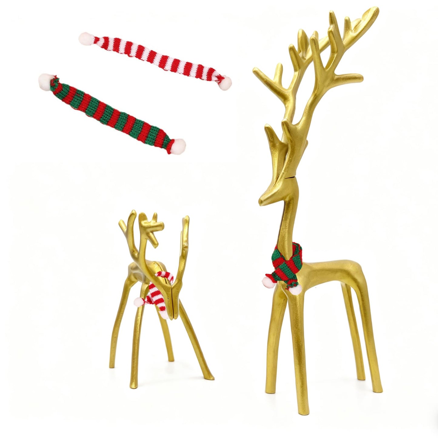 Set of 2 Golden Christmas Decorations Reindeer Statues Modern Aluminum Alloy Xmas Figurines Elegant Christmas Tabletop Ornaments for Mantel Fireplace Living Room Bedroom Home Deco