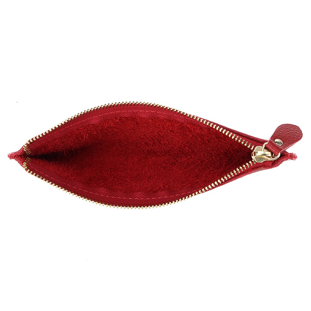 BTSKY Genuine Leather Pencil Case - Zippered Pen Case Stationery Bag Zipper Pouch Pencil Holder (Red)