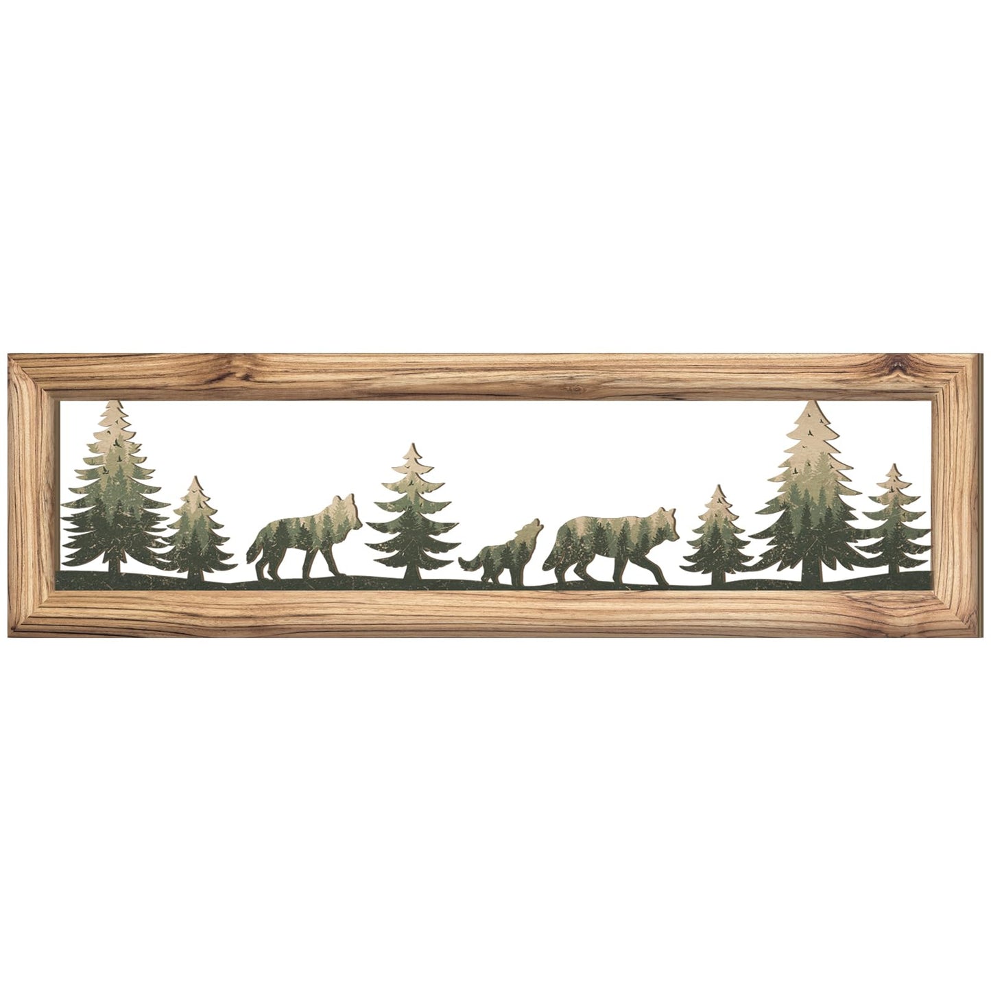 Wesiti Woodland Wolf Wall Art 16 Inch Wood Frame Metal Rustic Forest Animal Wall Decor Farmhouse Lodge Cabin Picture Art Decor for Home Bedroom Living Room