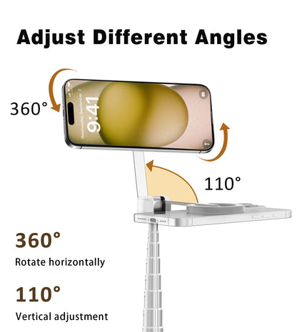 TONEOF 68" Magnetic Selfie Stick Tripod with Aluminum Strong Magnetic Holder for Magsafe, 360° Rotatable Travel Phone Tripod Stand with Metal Ring & Rechargeable Remote for iPhone/Android(Beige Gray)