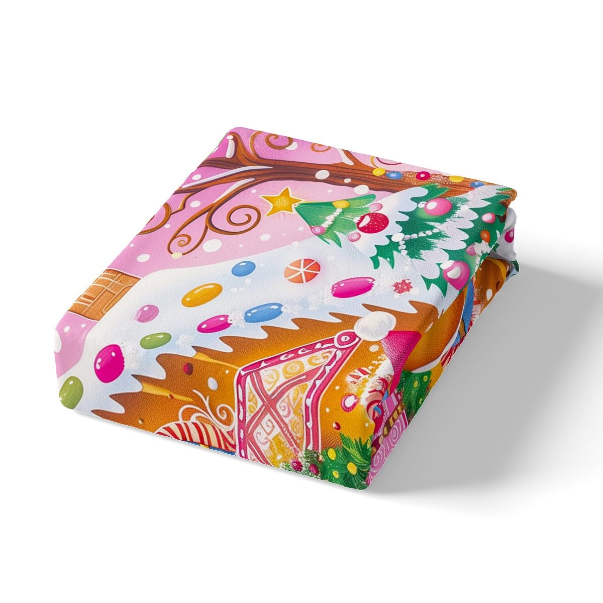 Feelyou Kids Pink Merry Christmas Bedding Set Full Size Xmas Gingerbread Man Comforter Cover Set for Boys Girls Candy Cane House Winter Duvet Cover Happy New Year Bedspread Cover (No Comforter)