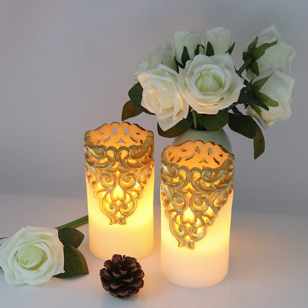 Wondise Flameless Candles Battery Operated with Timer, Real Wax LED Flickering Light Pillar Candle for Home Decoration, Set of 2(D3 x H6 Inches)