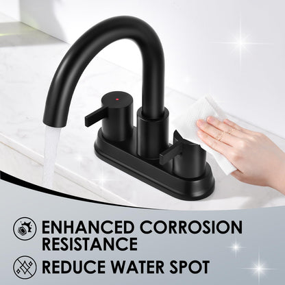 JAKARDA Two Handle 4 inch Black Bathroom Faucet, Bathroom Sink Faucet for 3 Holes with Pop-up Drain and 2 Supply Hoses, Lead-Free