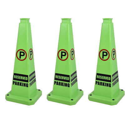 OranclUS 3 Pack 36 Inch 4-Sided Safety Cone, “Revised Parking” Green Message Cone, Extra Tall High Visibility Durable PVC Stackable Traffic Cones (3, Green-Revised Parking, 36inch Printed)