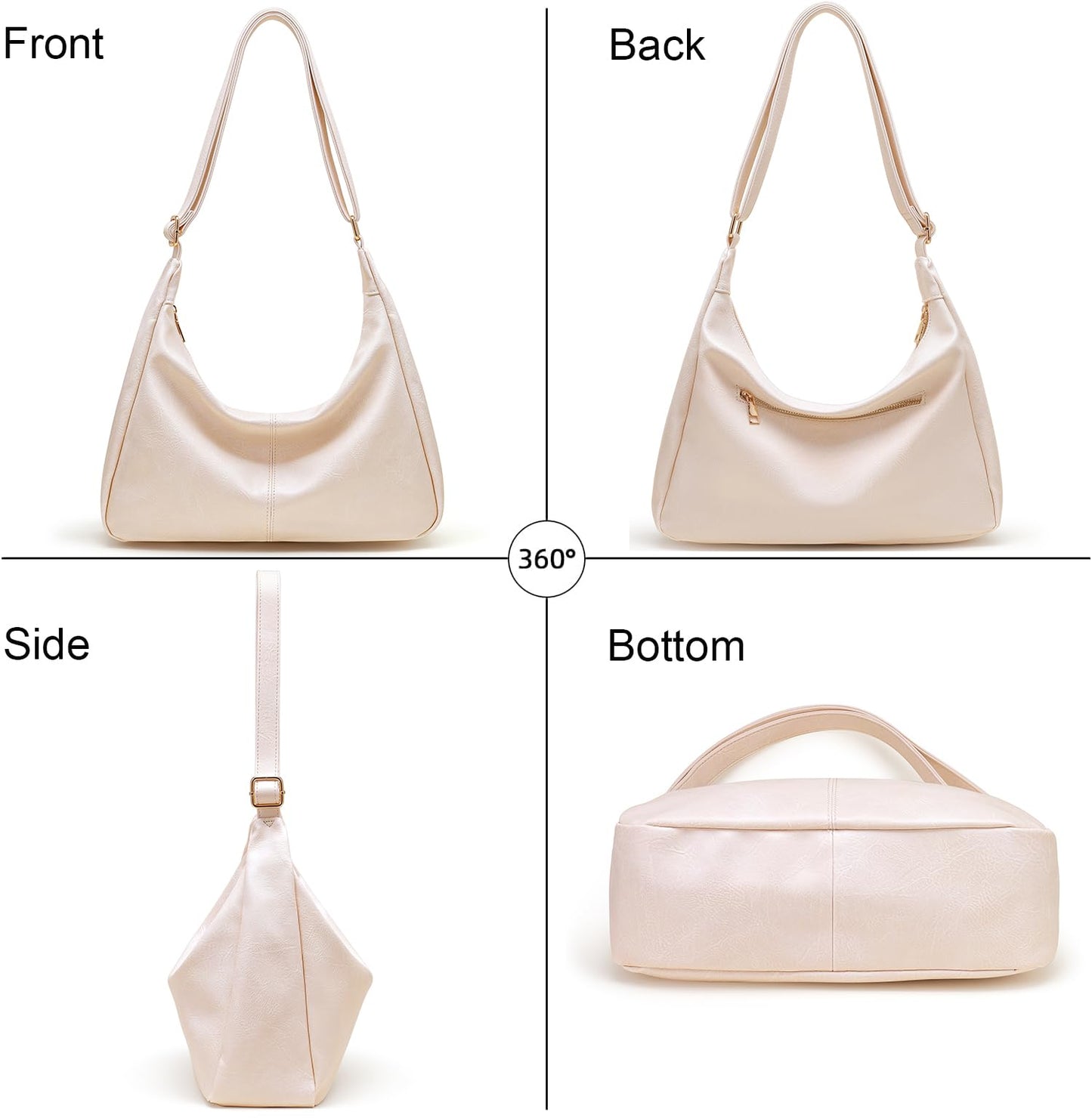 Zfkqzx Hobo Bags for Women Retro Vegan Leather Shoulder Handbag Foldable Slouchy Tote Crossbody Purses