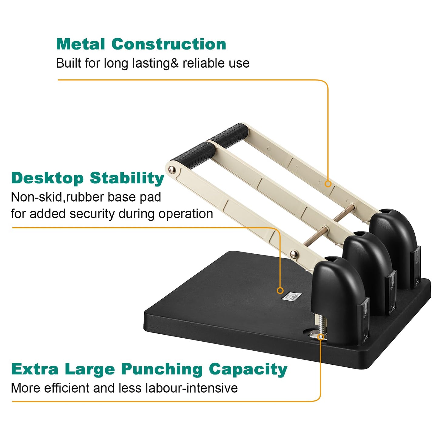 Harloon 3 Hole Puncher for Binder Metal 150 Sheet Capacity 13 x 12.2 x 6.2 Inch Black Silver Paper Punch Large Heavy Duty Puncher Lever Handle for Office Essentials Accessories Print Shops Home