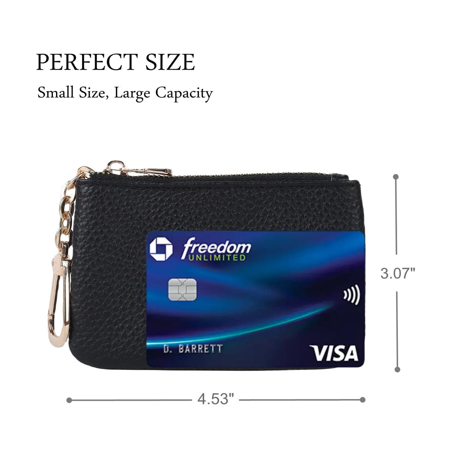 LARENNT Full Grain Leather Coin Purse With Key Chain - Small Change Purse Card Holder Keychain Pouch Wallet for Women and Men (Black)