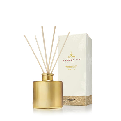 Thymes Frasier Fir Reed Diffuser Set – Includes Reeds, Fragrance Oil, and Frosted Glass Bottle – Fragrance Oil Diffuser – Room Fresheners – Luxury Home Decor – Green & Clear (Pine Needle, 4 fl oz)