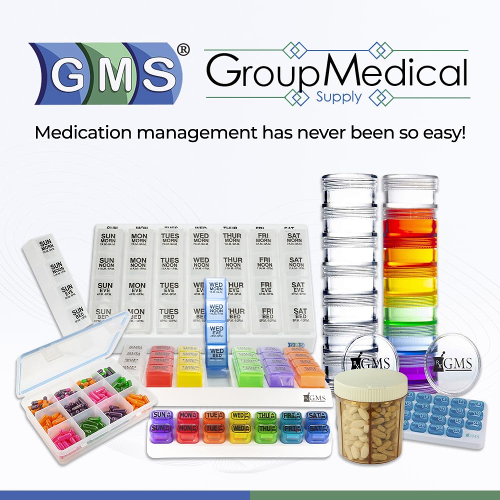 GMS 12 Compartment Vitamin Pill Organizer - Large Size Suitable for Multiple Supplements & Tablets - Safe, Secure Design with Easy Locking Lid - Medicine Cabinet Organizer & Ideal for Travel