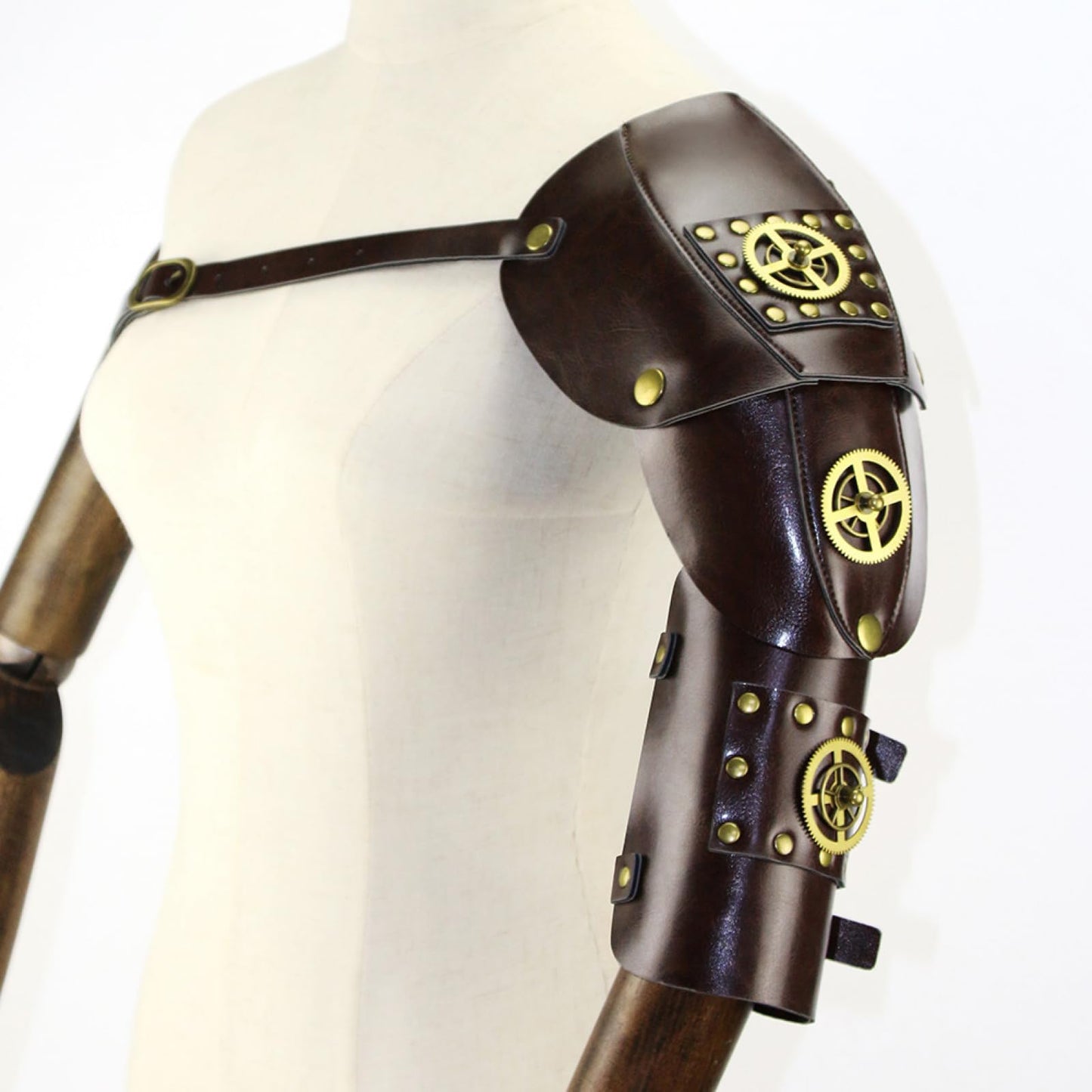 Steampunk Armband Leather Armor Shoulder Bracer Adjustable Medieval Knight Renaissance Cosplay Accessory Brown